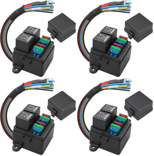 12V 6 Way Pre-Wired Fuse Relay Box Kit with Two 80A 4-Pin Relays (Pack of 4) - size: 80A 2 Relay 6 Fuses (Pack of 4), style: Pre-Wired