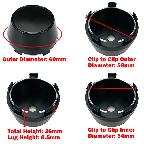 Modengzhe 4PCS Wheel Center Caps, 60mm Wheel Rim Hub Center Covers (Black) - color: Black