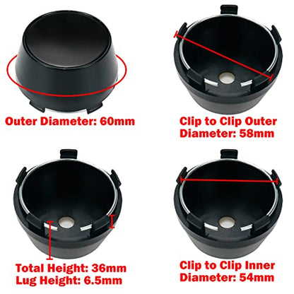 Modengzhe 4PCS Wheel Center Caps, 60mm Wheel Rim Hub Center Covers (Black) - color: Black