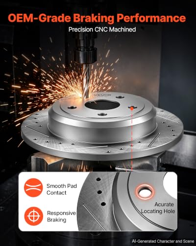 VEVOR Front & Rear Brake Kit Ceramic Brake Pads and Drilled Slotted Rotors - size: S-53062 + S-53061