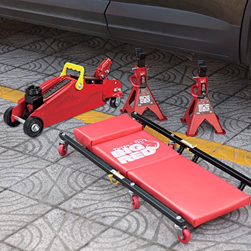 BIG RED T82040 Torin Hydraulic Trolley Floor Service/Floor Combo with 2 Jack Stands and Rolling Garage/Shop Creeper, 2 Ton (4,000 lb) Capacity, Red - size: 2 Ton (4,000 lb) 3pcs Combo