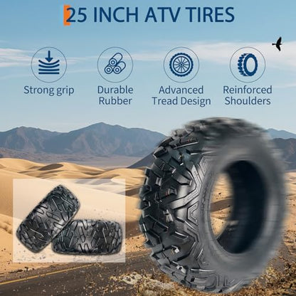 GarveeTech 25x8-12 ATV/UTV Tires 6PR All-Terrain Tires Heavy Duty for Trail/Mud/Rock, 2 Pack Tubeless - size: 25X8-12 2PCS, style: Pattern 1001