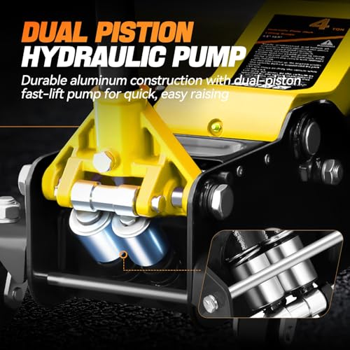 Auto Dynasty 4Ton Low Profile Floor Jack, Heavy Duty w/Dual Pistons, Yellow - color: Yellow, size: 4T Dual Pump