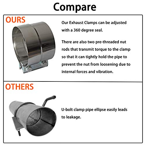 4" Inch Exhaust Clamps Stainless Steel Muffler Band Clamp for 4" Inner Diameter to 4.5" Outer Diameter Turbo Downpipe Tip Exhaust Pipes Connection (2 Pack) - size: 4IN 2PCS Lap Joint Clamps
