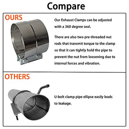 4" Inch Exhaust Clamps Stainless Steel Muffler Band Clamp for 4" Inner Diameter to 4.5" Outer Diameter Turbo Downpipe Tip Exhaust Pipes Connection (2 Pack) - size: 4IN 2PCS Lap Joint Clamps
