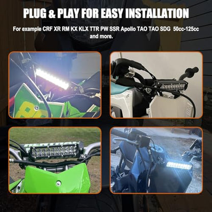 Dirt Bike Light Bar LED 60W 2500LM Motorcycle Headlight Kit Switch Universal for 7/8" Handlebars CRF110 CRF230F CRF250F TTR110 TTR110E 2008-2022 KLX110 KLX140 RM85 RMZ250 YZF450 All Years Pit Bike