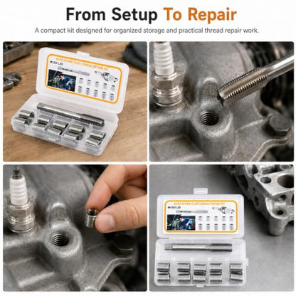 M12x1.25 Spark Plug Thread Repair Kit, 11‑Piece Tap & Inserts Set - color: M12x1.25