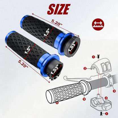 Blue 1" Silicone Cable Throttle Grips with End Cap for Harley - color: Blue