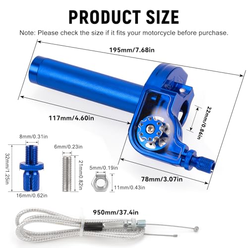 XINGWU Mini Bike Throttle Kit Universal 7/8" 22mm CNC Quick Action Twist Throttle with Cable Throttle Assembly for CRF KLX SSR TTR 50cc-250cc Dirt Pit Bike Mini Bike ATV Motorcycle (Blue) - color: Blue