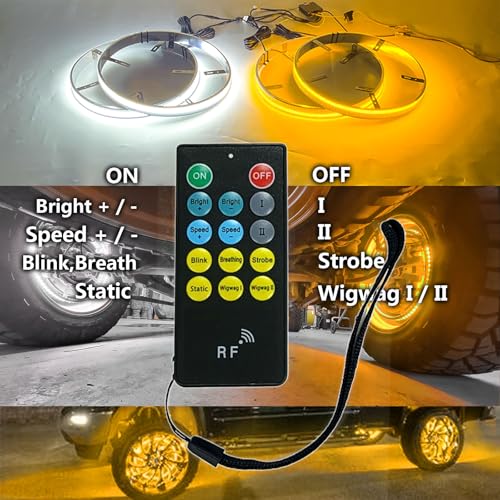 17in 6 Row Wheel Ring Lights Amber White Wheel Light with Amber Turn Signal White Courtesy Fuction,5964 LEDs Waterproof IP68 Rim Lights with APP RF Remote Control - size: 17in