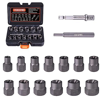 15PCS Impact Bolt & Nut Extractor Set, 3/8" Drive Extractor Socket Set - size: 15-Piece Bolt Extractor Set