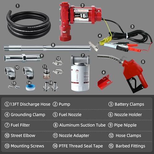 FMCNMech 12V Fuel Transfer Pump Kit, 15 GPM with Auto Shut-Off Nozzle - color: 15 GPM Gas & Diesel Pump