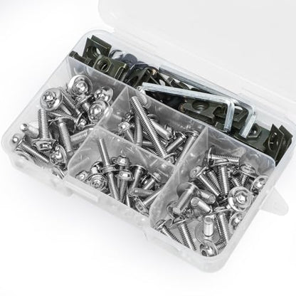177Pcs Motorcycle Fairing Bolt Kit Silver, M5 M6 Windscreen Screws - color: Chrome