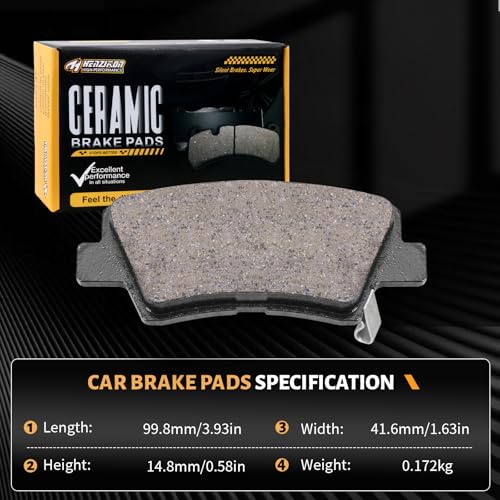 Ceramic Rear Brake Pads Set Compatible with Hyundai Accent/Elantra/Elantra GT/Elantra Coupe/Sonata/Veloster;Kia Cadenza/Forte Koup/Soul/Optima/Forte/Forte5/Rio/Soul EV (D1544) - color: HZ1544