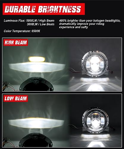 Upgraded Chrome 7 Inch LED Headlight & 4.5 Inch Fog Lights with Turn Signals Headlamp Kit with Mounting Ring and 2 Adapter Harnesses Compatible with Harley Road King Electra Glide Ultra| DOT Certified - color: Upgraded Chrome