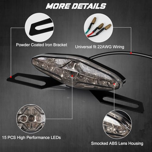 NTHREEAUTO Universal Motorcycle Tail Light LED Brake Running Lights with License Plate Bracket, ATV Dirt Bike Taillight Compatible with Honda Yamaha Suzuki Quad Chopper Turing Cruiser Off-Road