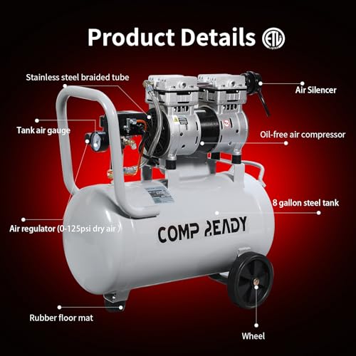 2 Gallon Portable Air Compressor 0.75HP 1.7 CFM@90PSI 60dB Ultra Quiet Oil Free Air Compressor Ideal for Tire Inflation Pneumatic Tool Spray Painting
