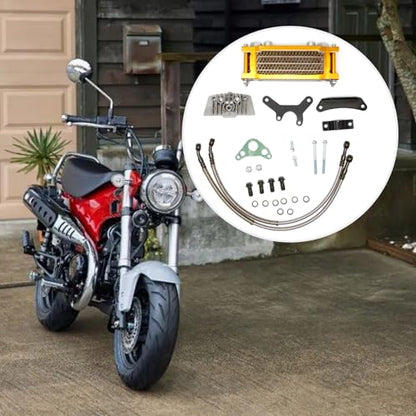 UOIENRT Universal Motorcycle Engine Oil Cooler 70cc 110cc 125cc 140cc Pit Bike Dirt Bike Monkey Bike DAX Pocket Bike Oil Cooler Set (gold)