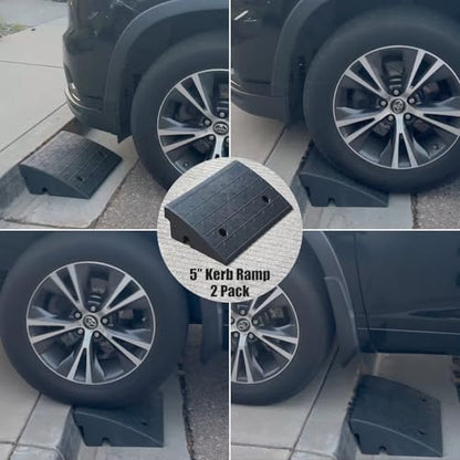 2 Pack 5" inch Rise Driveway Curb Ramps, 17"(L) x 11"(W) x 5"(H) Loading Ramps for Car, Pickup, Motorcycle, Truck, Heavy-Duty Rubber Kerb Ramps 6000 LBS Load Capacity (5" Rise - 2Pack) - size: 5" Rise - 2Pack