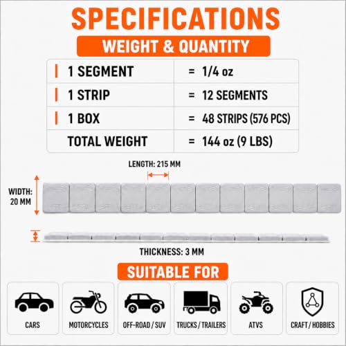 A A IN (576PCS 1/4oz, 0.25oz Adhesive Stick on Wheel Weights - size: 0.25OZ-576PCS