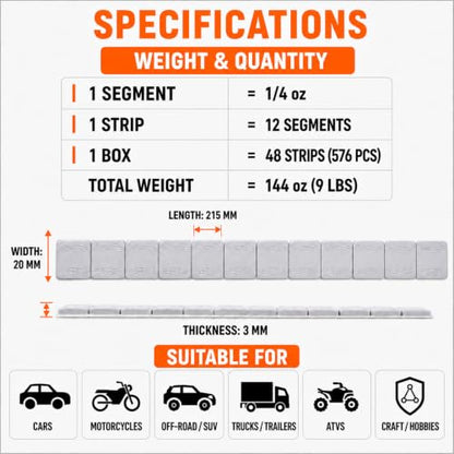 A A IN (576PCS 1/4oz, 0.25oz Adhesive Stick on Wheel Weights - size: 0.25OZ-576PCS