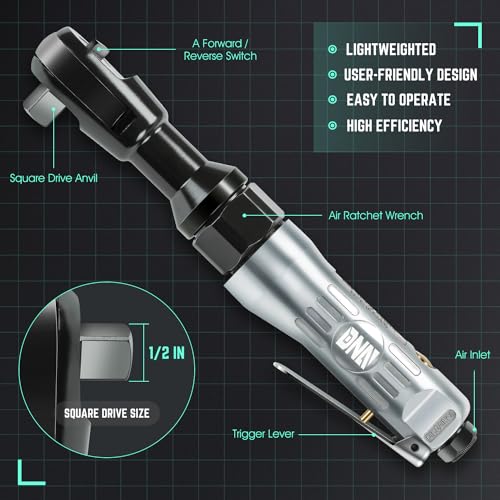 DNA MOTORING 17 Pcs Air Tool Kit 1/2-Inch Pneumatic Air Impact & Ratchet Wrench Kit Torque Wrench for Repairs, w/Case, Sliver/Black, TOOLS-00530 - style: 17Pc Combination set