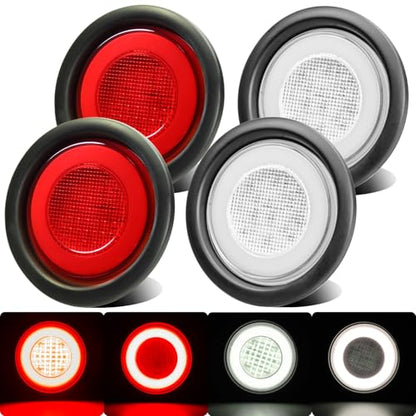 4pcs 4 inch Round LED Trailer Trucks Halo Tail Lights, Red Stop Brake Turn Lights,White LED Reverse Back up Tail Lights w/Rubber Grommet Flash Mount For RV/Van, DC 12V - color: Red/White 4pcs