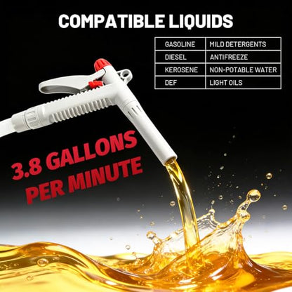 Fuel Transfer Pump-3.8 GPM Strong Flow with 78" Extra Long Hose w/5 Can Adapters,12V DC/Battery Powered Portable Fuel Pump for Gasoline,Oil,Diesel,DEF-Ease of Use