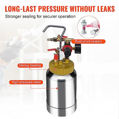 VEVOR Spray Paint Pressure Pot Tank, 2L/0.5gal Lightweight Air Paint Pressure Pot, 1.8mm Nozzle Spray Paint Gun 3m Hoses for Home Decoration Architecture Construction Automotive Painting, 45PSI Max - size: 2L1.8mm