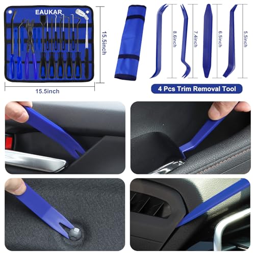 17Pcs Hook and Pick Tool Set with Scraper Auto Clip Removal Plier Fastener Remover Rivets Puller Mechanic Car Trim Removal Tool Kit Gasket Telescoping Magnetic Pickup Hand Automotive Tools(Blue) - color: Blue- 17 Pcs Auto Pick and Hook Set