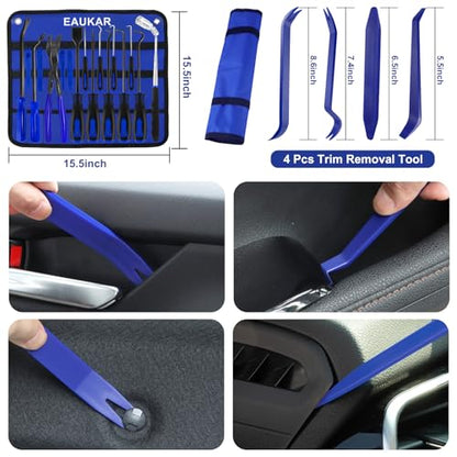 17Pcs Hook and Pick Tool Set with Scraper Auto Clip Removal Plier Fastener Remover Rivets Puller Mechanic Car Trim Removal Tool Kit Gasket Telescoping Magnetic Pickup Hand Automotive Tools(Blue) - color: Blue- 17 Pcs Auto Pick and Hook Set