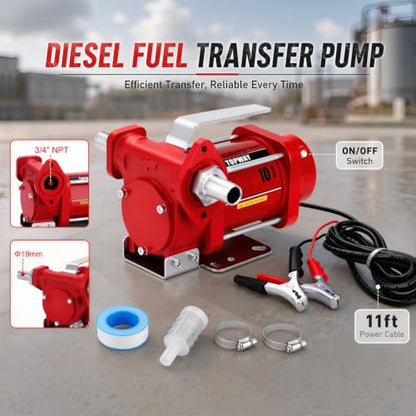 TOPWAY 12V DC Gasoline Fuel Pump 10GPM Self-priming Oil Transfer Pump With Handle, Overheat Protection, Explosion-Proof, Built-in Bypass, for Gasoline Fuel Diesel Kerosene Removal,Red - style: 12V 10GPM