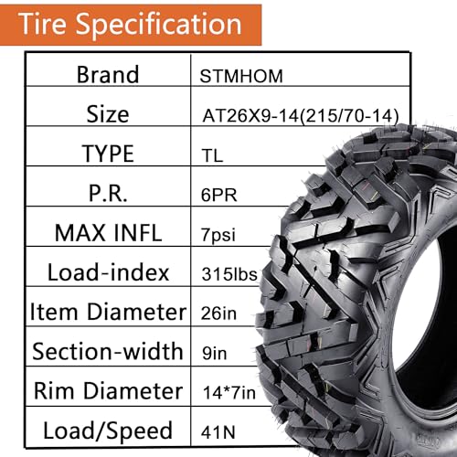 Set of 2 ATV Tires 26x9-14 All Terrain Tires, 26x9-14 ATV Tires 6PR Sand Mud Off-Road Tire, Tubeless - size: 26x9-14 6PR