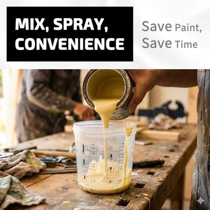 Disposable Paint Spray Gun Cup System Kit, 20oz (600ml) – 50 Disposable Paint Cup Liners with Lids & 190 Micron Filter, 2 Hard Cups with Retainer Rings, 2 Spray Gun Adapters, 20 Plugs, PTFE Tape - size: 600ml/20oz