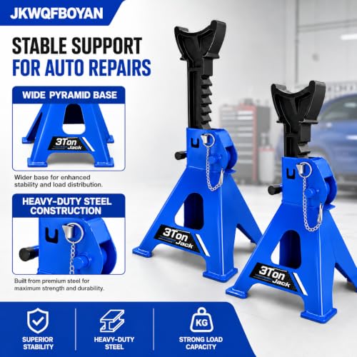 Jack Stands 3 Ton with Double Pin Locking, Car Jack Stands for Trucks Adjustable, Heavy Duty Jack Stands for Home, Garage,SUV,Pickup,Car,UTV/ATV,1 Pair - color: Blue