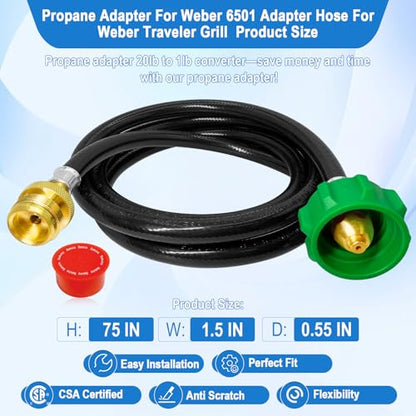 6FT Propane Hose Adapter for Weber Travelev Grill,1lb to 20lb Propane Tank Adapter for Weber Q/Gas Go-Anywhere Grills/Coleman Stove/Blackstone Griddle,Heater. - size: 6 ft for Weber Traveler/Weber Q Grill/Etc