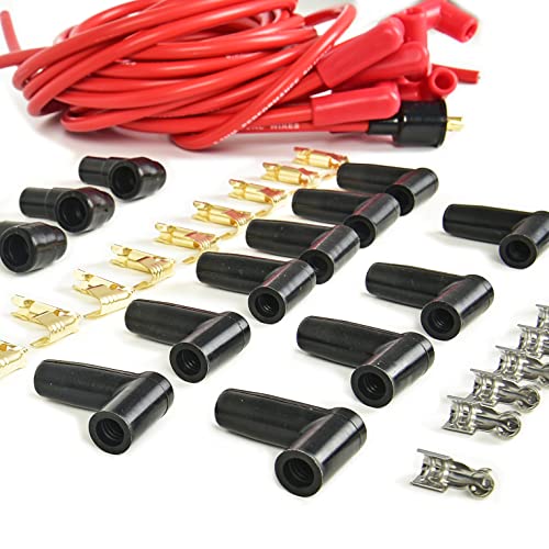 Universal Spark Plug Wire Set 8.5mm with Red Silicone Jacket and 90 Degree Boots Replaces 4041 - style: 90 Degree Boots