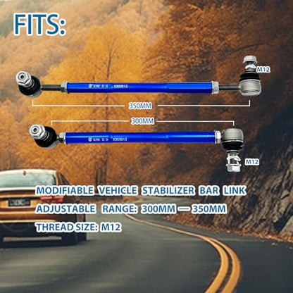 2Pc 11.81-13.78' 300-350mm M12 Modified Adjustable Stabilizer Sway Bar Link - size: Front-11.81-13.78Inch-M12