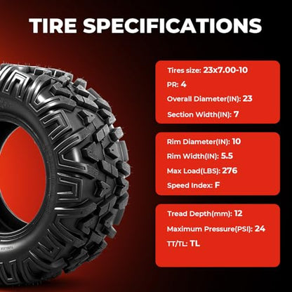 ATV Tires 23x7-10,4-Ply Tubeless Tire,Set of 2 - size: 23x7-10
