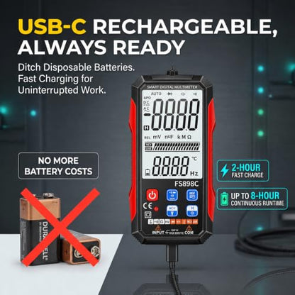 FS898C Digital Multimeter True RMS 6000 Counts USB-C Rechargeable NCV
