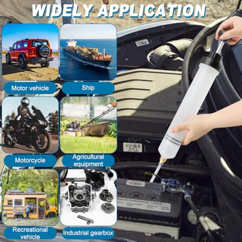 Manual Oil Extractor Pump Fluid Transfer with 23.6 inch Rubber Hose for Automotive Fuel Brake Fluid Suction (200 CC)