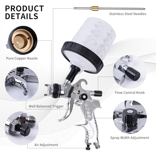 HVLP Spray Gun with Disposable Paint Cups Kit for Car Painting - color: black/silver