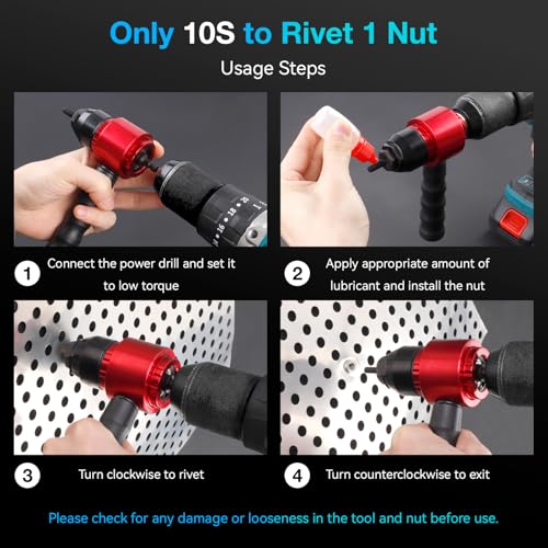 YUZES Rivet Nut Tool Kit for Drill & Ratchet, 10 Mandrels, 50 Rivet Nuts