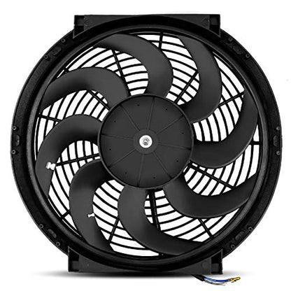 MONOKING 14" Inch Universal Slim Pull Push Electric Radiator Fan Engine Cooling, Universal High Performance Reversible Radiator Cooling Fans with Mounting Kit 2000 CFM 12 Volts 7.5 Amps 90 Watts - size: 14 Inch-1PCS