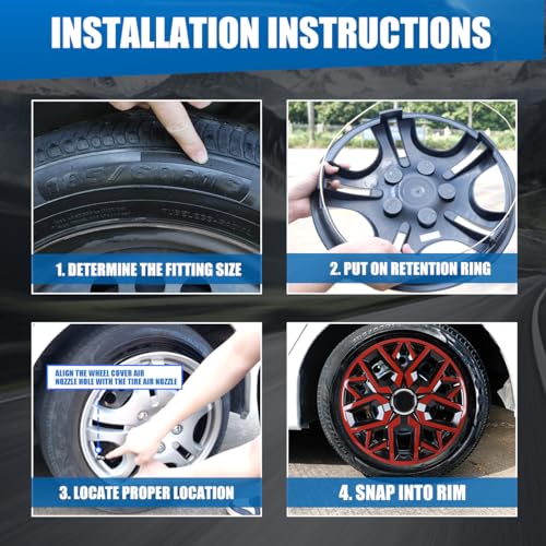Winjet 16 Inch Universal Hubcaps Set of 4,Steel Wheel Rims Cover PP Material Universal Wheel Cover Replacement R16,Auto Tire Replacement Exterior Cap (16 Inch,Black Lacquer & Red Lacquer) - color: Black Lacquer & Red Lacquer(5181-RB-16), size: 16 inch
