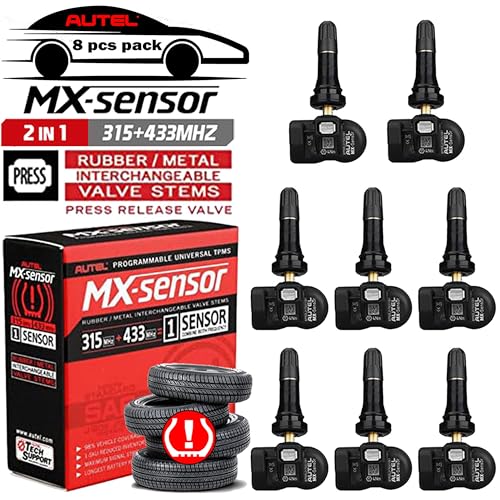 Autel TPMS Sensors MX Sensor Set of 8pcs Universal Tire Sensor Dual Frequency 315MHz/433MHz Autel MX Sensor Rubber Stem Programmable by TS508 TS408 TS508WF TS608 MS906TS ITS600 MS906PRO-TS - size: Sensor Rubber 8pcs