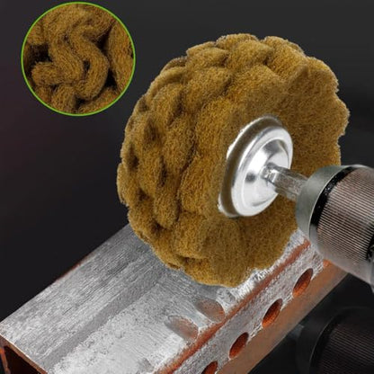 6 Pcs Scouring Pads Non Woven Abrasive Drill Cleaning Kit, Abrasive Buffing Polishing Wheel Drill Attachment Set, 3 Yellow and 3 Gray - color: Yellow/Gray