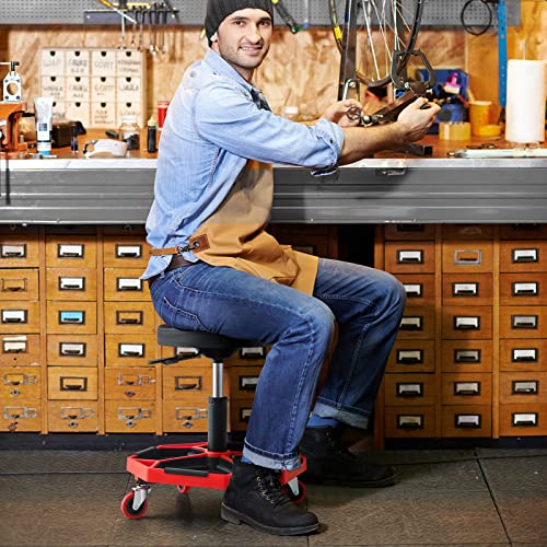 Goplus Mechanic Stool with Wheels, Magnetic Tool Tray, 330LBS Capacity - color: Red, size: Tool Tray