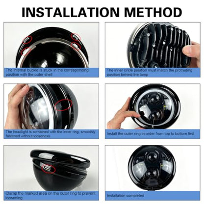 Black 5.75" LED Motorcycle Headlight housing brackets Assembly Compatible with Motorcycle Sportster XL1200 (2004-2014), 5 3/4" lamp Bracket Standard - size: Black lamp housing