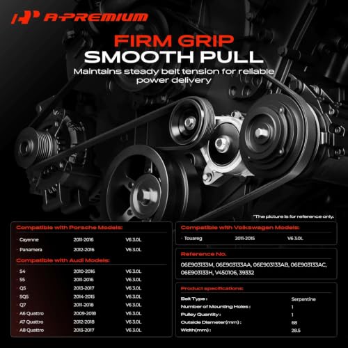 A-Premium Belt Tensioner Assembly with Pulley Compatible with Audi, Porsche